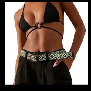 Free people moving to mars green cotton and black real leather belt size  xl